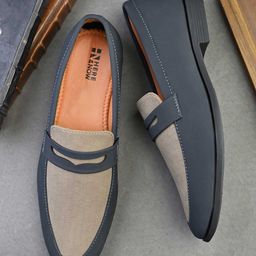 here&now Blue Textured Penny formal shoes Party Wear For Men-picture-12