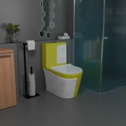 Premium Quality C017 Premium Quality Shining Yellow commode with White Marble Finish and Round Western Commode-2