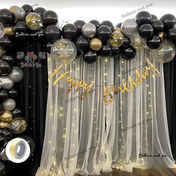 Solid Happy birthday decoration items combo with white net, led ight & Balloon-9