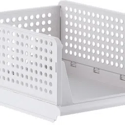 Plastic Plastic Shirt Stacking Foldable Basket|Wardrobe Organizer For Clothes| White Storage Basket-image-13