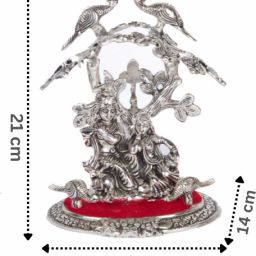 Silver Metal Radha Krishna Idol Murti With 2 Piece Hand Diya Under Velvet Box Decorative Showpiece - 22 cm-image-66