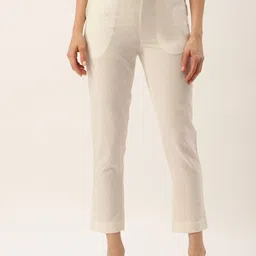 De Moza Women Slim Fit Cotton Cropped Cigarette Trousers-image-82