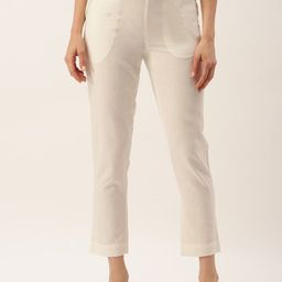 De Moza Women Slim Fit Cotton Cropped Cigarette Trousers-56