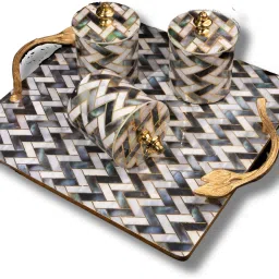 Zebra Artistry Tray+Container Zebra print square tray with 3 metal container Glass Tray Set-5