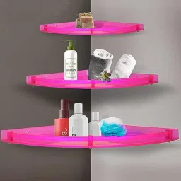 Multipurpose Set of 3 ABS Corner Racks - 8", 10" & 12" - Pink Plastic Wall Shelf-image-87