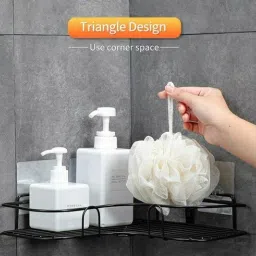nipan Self-Adhesive Metal Bathroom Corner Rack Organizer Storage, Bathroom Steel Wall Shelf image 3