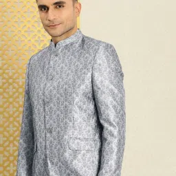Men Self Design Bandhgala Festive Blazer-image-22