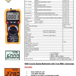 htc instrument DM 98 3 (3/4) Digital 6000 Counts /TRms Digital Multimeter image 2