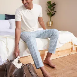 Woven Cotton Elastane Regular Fit Men Stripe Pyjama Men Pyjama-image-1