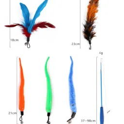 qpets 11 Piece Cat Toy Set with Retractable Wands and Feather Worm Toys Fiber Fetch Toy, Stick For Cat image 5