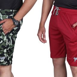 Pack of 2 Solid Men Green, Red Sports Shorts-image-96