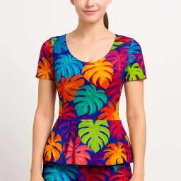 Multicolor Leaf Print Stretchable Swimsuit Set for Women Printed Women Multicolor Swimsuit-image-3