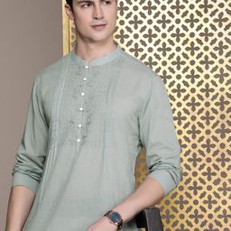 house of pataudi Men Floral Print Cotton Blend Straight Kurta-picture-17