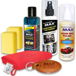 Classic Car Clean & Wax Kit includes Dashboard & Tyre Shiner 200 ml, Liquid Wax Polish 200 ml, Windshield Washer 200 ml, Foam applicator - 2 Pcs, Microfiber Cloth - 1 Pc Combo-11