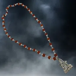 God Lord Shree Ram Ram Sri Ram Ji 5 Mukhi Rudraksha Rudraksha Mala For Unisex Silver Beads Brass, Wood Locket Set-20