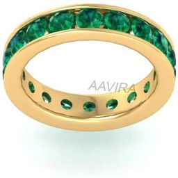 Channel Set Emerald Wedding Band for Women Silver Ring-image-37