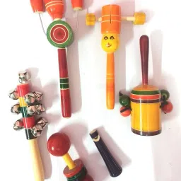 Eco friendly Set of 6 colorful sounding wooden baby Rattle-image-26
