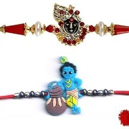 Kids Kids Krishna Rakhi and Krishna Face Two 2 Rakhi Combo Set for Brother Assorted Rakhi, Chawal Roli Pack Set-20