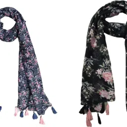 Floral Print Chiffon Women Multicolor Stole, Scarf-image-85