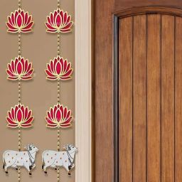 Handmade MDF Floral Lotus with Cow Hanging for Home and Diwali Decoration (2Pc) Toran-image-10