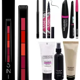 Fab 5 (5 in 1) Lipstick with Waterproof 36H Sketch eyeliner and kajal and 3in1 combo set (Eyeliner, Mascara, Pencil)-8