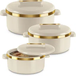 Curve Inner Stainless Steel Casserole Jr Ivory Pack of 3 Serve Casserole-2