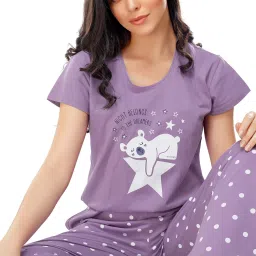 Women Top & Pyjama Set Purple Printed-image-21
