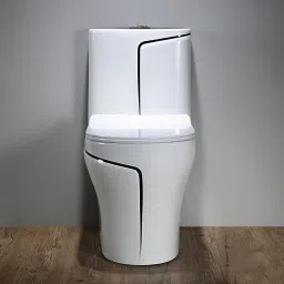 clayplus Ceramic P-TRAP Shining white commode with Black Finishing Line and Round Flush Western Commode image 2