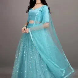 Solid, Polka Print, Embellished Semi Stitched Lehenga Choli-image-1