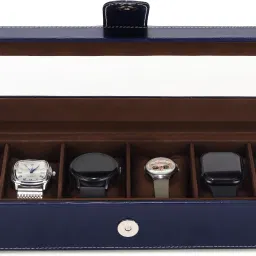 6 Slot Luxury Blue Watch Box with Soft Brown Velvet Lining Watch Box-image-96