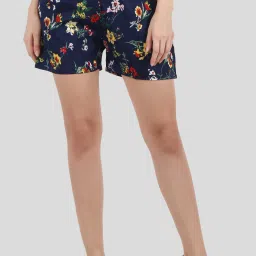 Floral Print Women Blue Regular Shorts-image-72