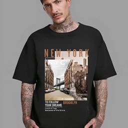 chkokko Men Printed, Typography Round Neck Polycotton Black T-Shirt-picture-9