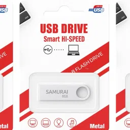 Samurai 8GB Metal USB Flash Drive, Portable Keyring Design, Silver Aluminium 8 GB Pen Drive Compatible with Desktop Computer USB 2.0 Metal Case-34