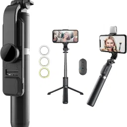 Whoo Monopod with bluetooth Remote and LED Lighting, Selfie Stick 3 in 1for All mobiles Monopod Kit-11