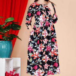 Floral Print Viscose Rayon Stitched Flared/A-line Gown-picture-15