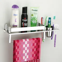 Stainless Steel 3 in 1 Multipurpose Bathroom Shelf/Rack/Towel Hanger/Tumbler Holder/Bathroom Accessories SILVER Towel Holder-10