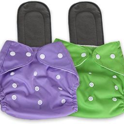 Free Size Cloth Button Diaper Combo - 2 diaper with black insert (purple green)-18