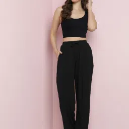 Women Straight Fit Black Viscose Rayon Trousers-image-60