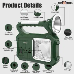 pick ur needs Solar Rechargeable 200W Torch Light 5 Lightning Mode With In Built Solar Panel 8 hrs Torch Emergency Light image 5
