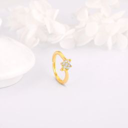 925 Silver Golden Snowflake Ring for Womens Sterling Silver Zircon Gold Plated Ring-image-3