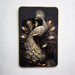 Peacock Golden effect Crystal Embedded High Gloss Surface with Golden Slim Frame Embossed 18 inch x 12 inch Painting-42