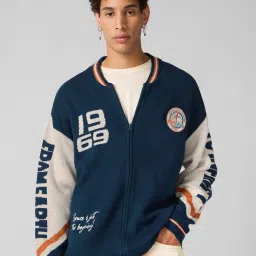 Men Printed Mandarin Neck Blue Sweater-image-59