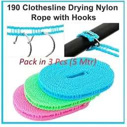 CLOTHESLINE DRYING NYLON ROPE WITH HOOKS 3 Pcs color(Length:5m,Diameter:20mm Multicolor-18