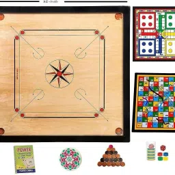 32In Round Pocket With Wood Coins, Striker & Powder Carrom And Ludo & Snakes 55 cm Carrom Board-picture-35