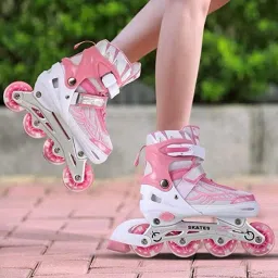 Red Beginner Roller Inline Skating with Adjustable Size and Front In-line Skates - Size NA UK-image-83