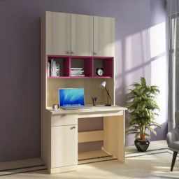 woodbuzz Fusion Hutch Desk in Beige Teak & Pink Finish-picture-6