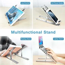 ANRENTOS 7 Angles Adjustable Foldable Laptop Stand 7 Angles Adjustable Foldable Compatible All Other Notebook Floor and Desk Stand Aluminium Desk Stand Laptop Stand with Adjustable Height Compatible with 26 - 35 cm Laptops image 3