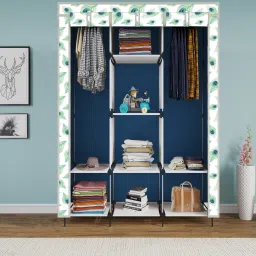 Printed Almirah Foldable closet for Clothes 8 Shelves , 1 Side Pocket (3000-3) PP Collapsible Wardrobe-10