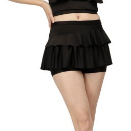 CUKOO Black Solid Frill Swim Bottom Solid Women Swim Bottom Black Swimsuit-image-2