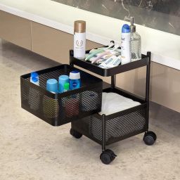 2 Layer Kitchen Trolley Storage Rack Square Design Fruits & Vegetable Basket Iron Kitchen Trolley-image-88